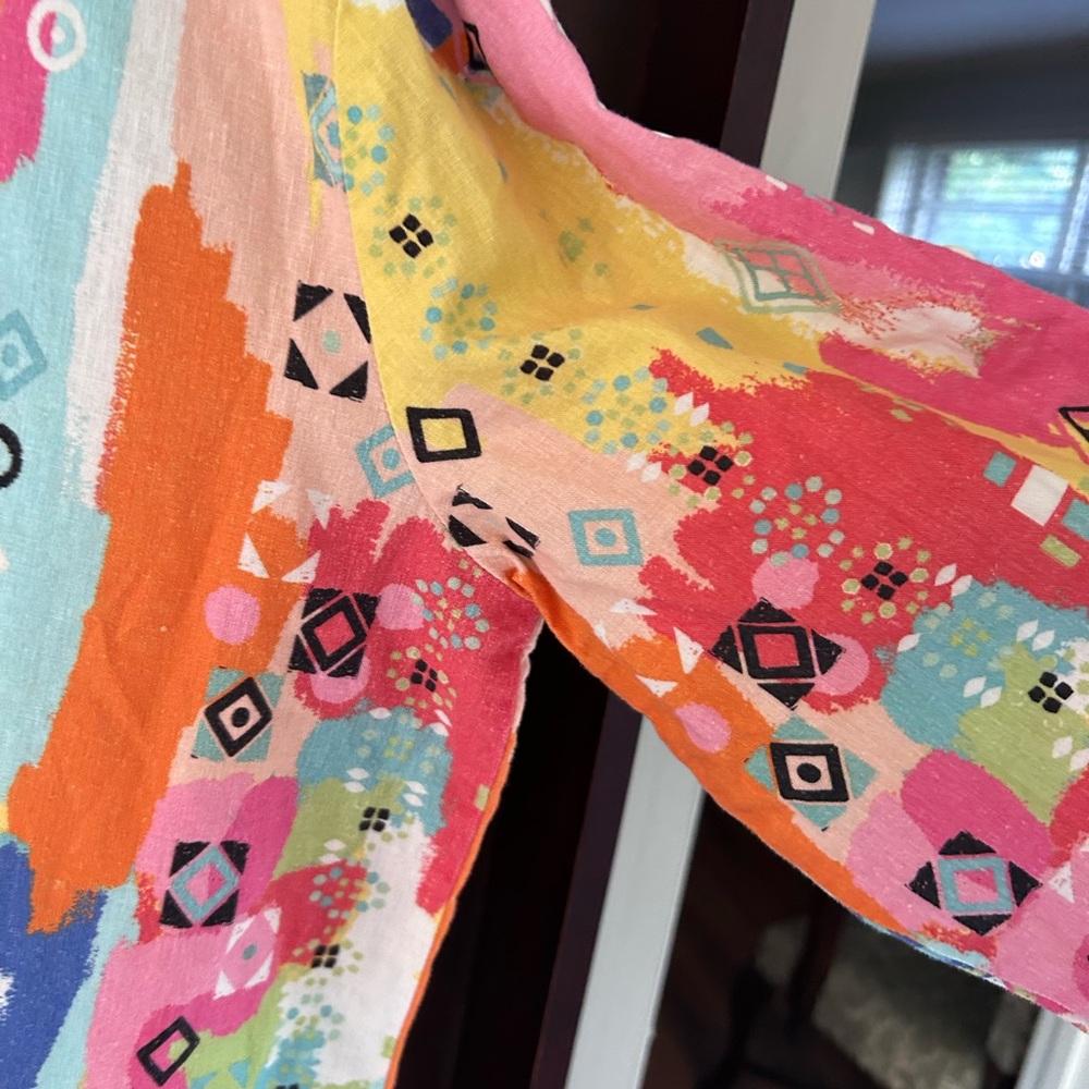 À LA CARTE Colorful Linen Abstract Print Tunic Top Boho Lagenlook Art to Wear XL - Picture 14 of 16